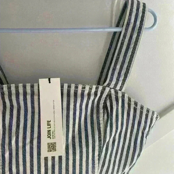 Zara Stripped Denim Crop Top Blue Navy White Square Neckline Side Zipper Size  S - Picture 9 of 10